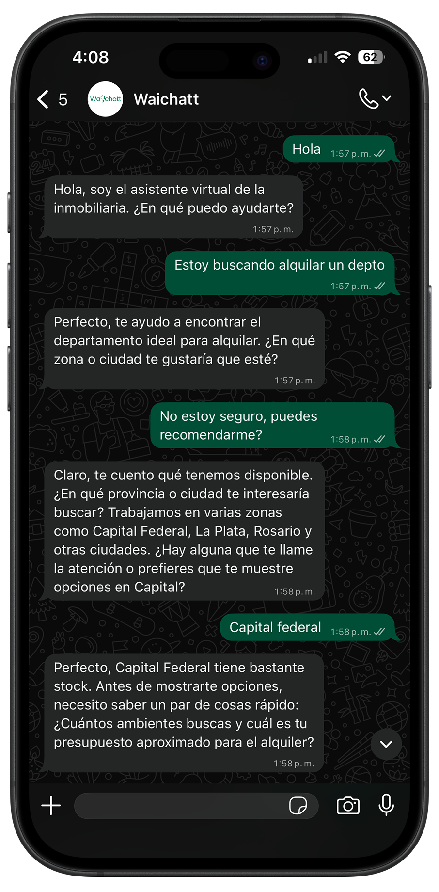 Chat de WhatsApp automatizado por Waichatt